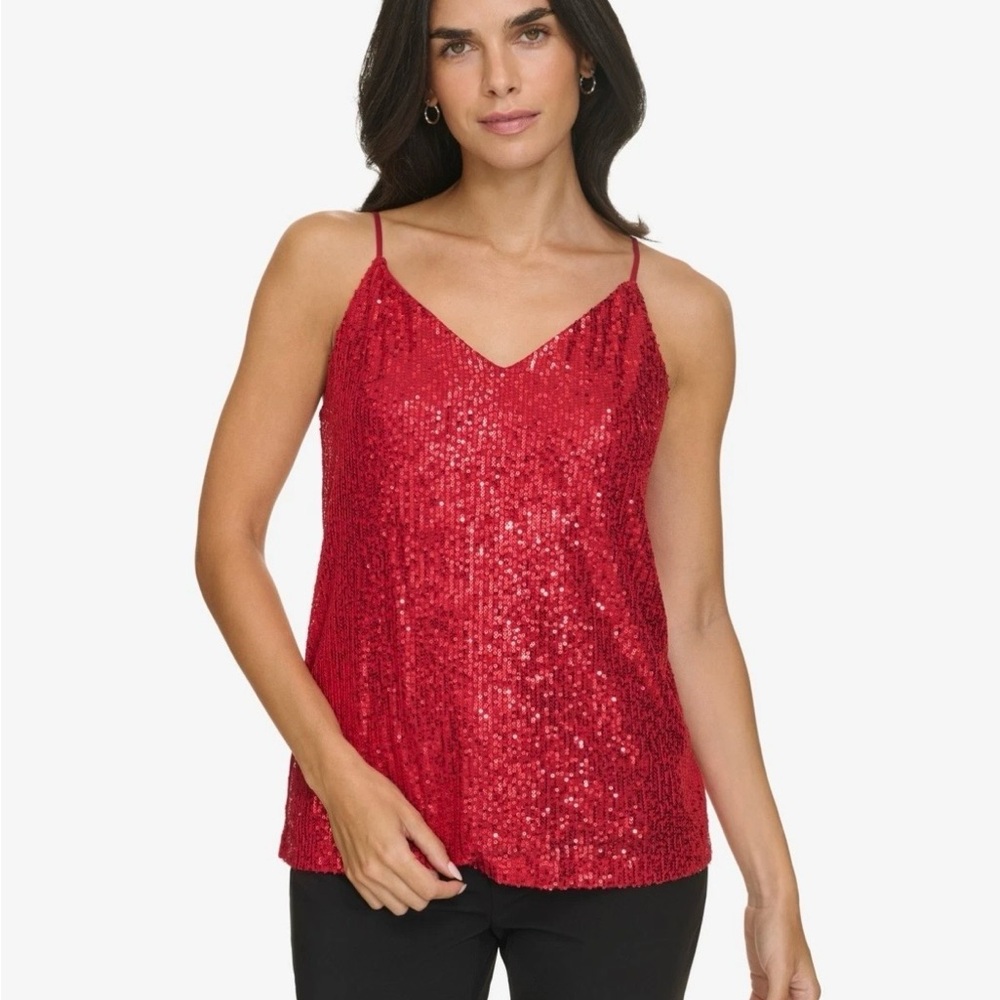 Calvin Klein Red Sequin V-Neck Camisole Small NWT